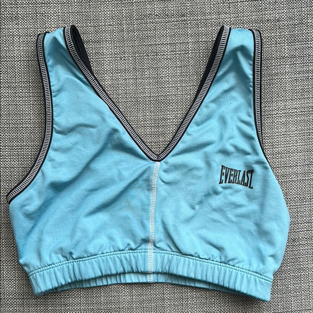 Everlast Blue Sports Bra with V-neck Design and Elastic Support